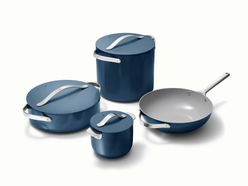 Flat studio product shot of a cookware set before AI enhancement.